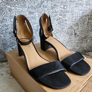 Franco Sarto Leather Blocked Heeled Black Sandals